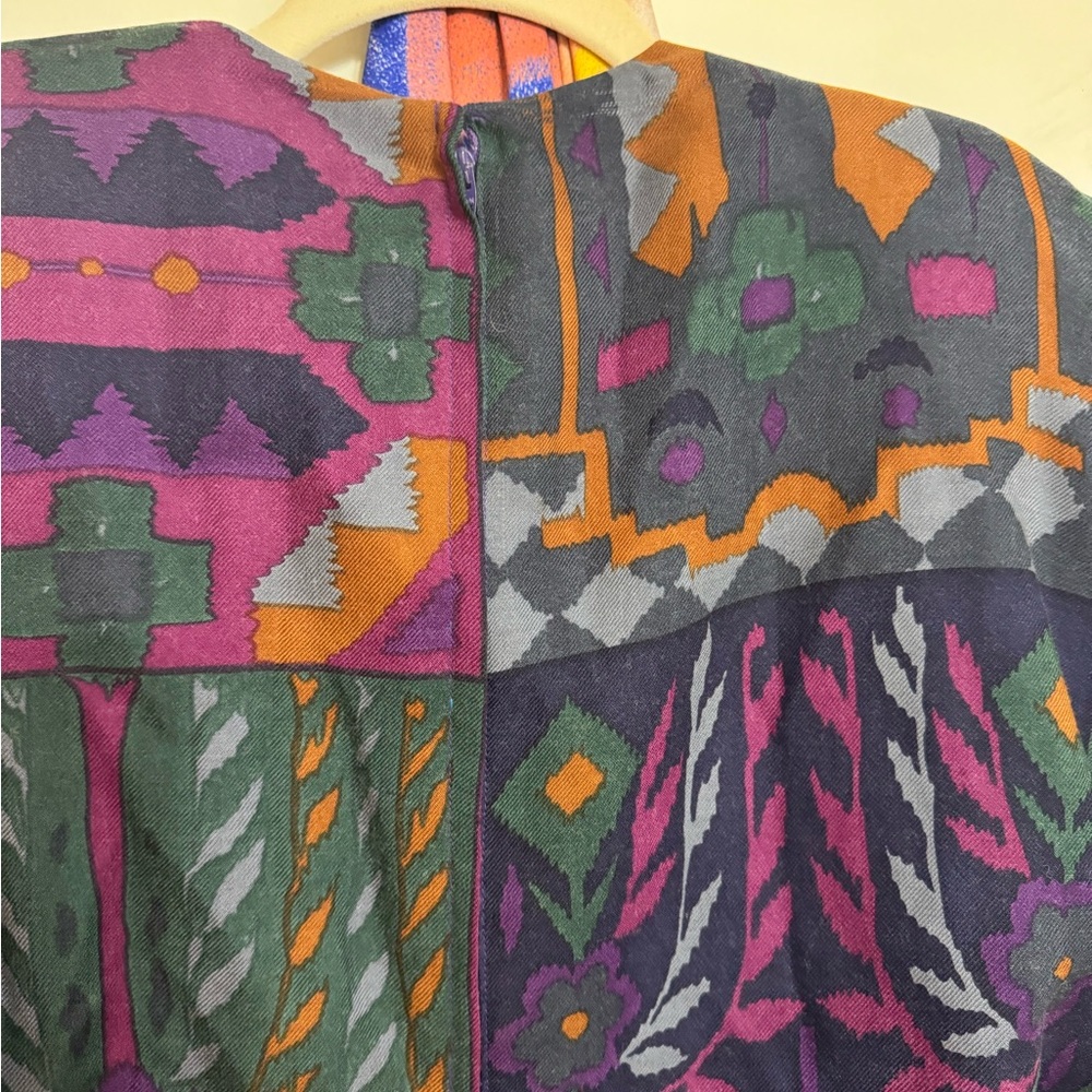Vintage Diane Dickmon for Gentillesse Wool Silk Dress Size 6 Boho Patchwork Midi - Picture 4 of 6